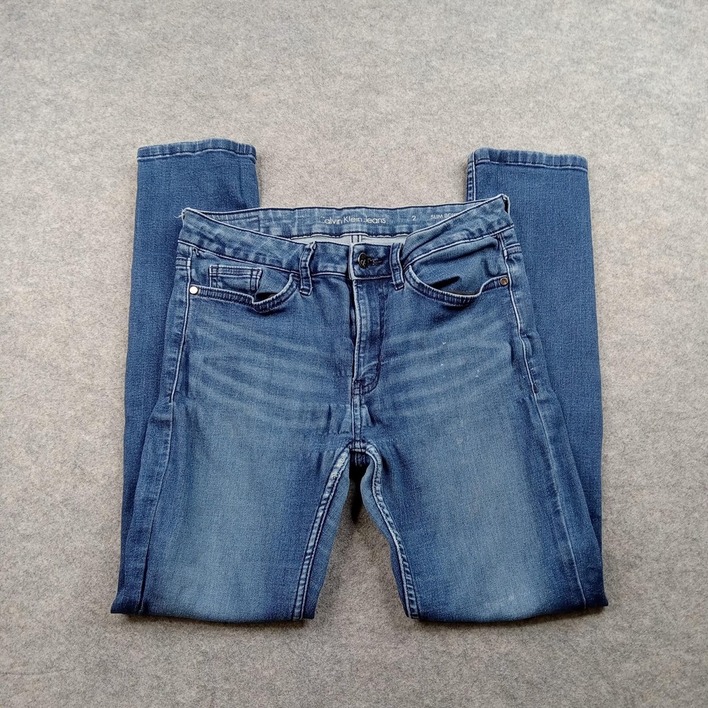 Calvin Klein Jeans Womens 2 Blue Slim Boyfriend‎ Mid Rise Stretch Pants Denim